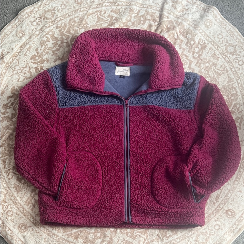 Universal Thread Burgundy and Blue Sherpa Jacket